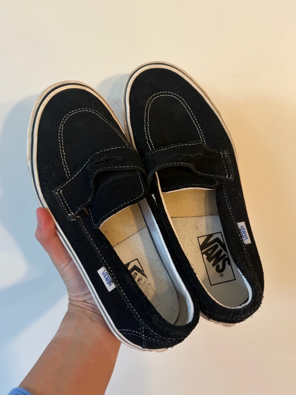 Vans Style 53 Leather Black Loafers with platform gum soles size 9.5